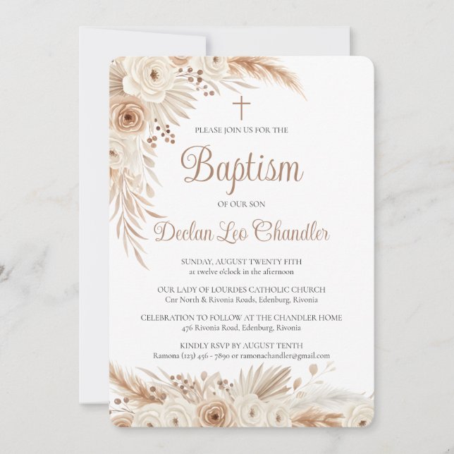 Invitation de baptême catholique avec herbe de la  (Devant)