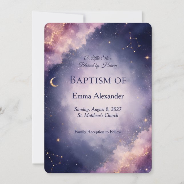 Invitation de baptême céleste | Galaxie à l'aquare (Devant)