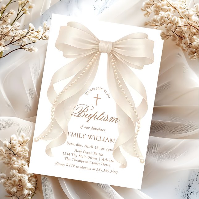 Invitation de baptême chrétien de fille perle avec (Créateur téléchargé)