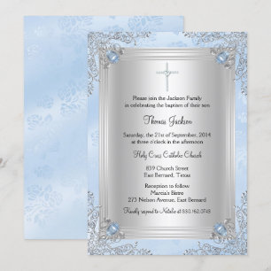 Invitation de baptême / Christening Blue Sparkle J