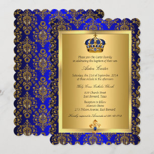 Invitation de baptême Couronne Royale Bleue Royale