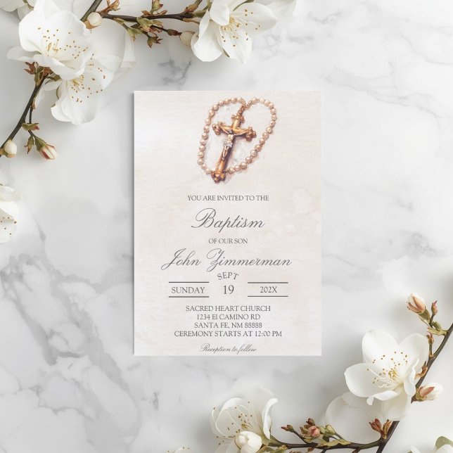 Invitation de baptême Croix beige (Créateur téléchargé)
