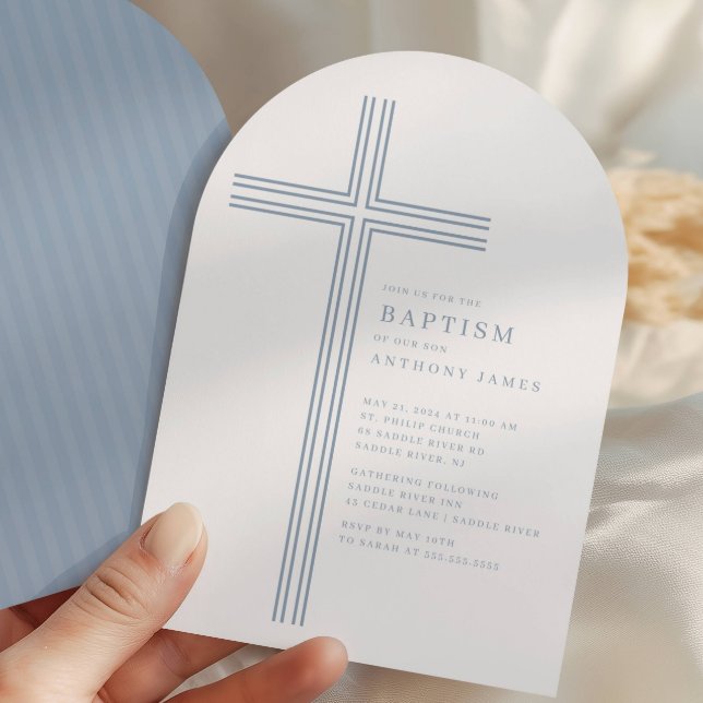 Invitation de baptême Croix Bleue minimale (Créateur téléchargé)