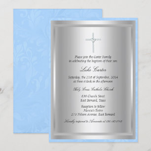 Invitation de baptême Croix de Diamant Bleu
