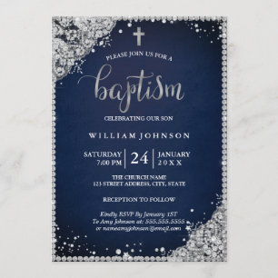 Invitation de baptême Croix en dentelle de diamant