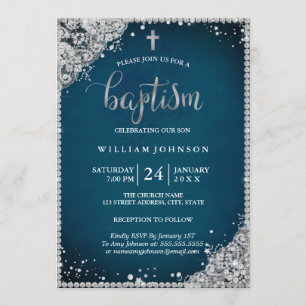 Invitation de baptême Croix en dentelle de diamant