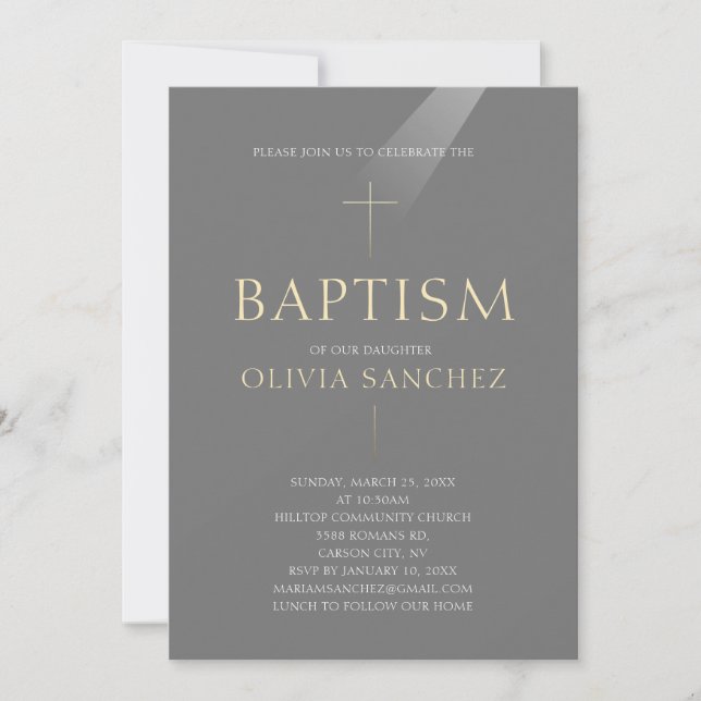 Invitation de baptême Croix Or (Devant)