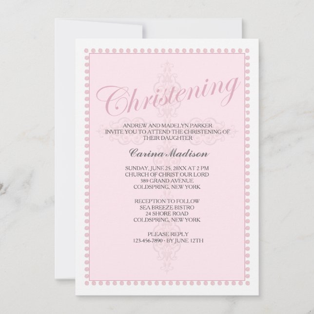 Invitation de baptême croix rose (Devant)