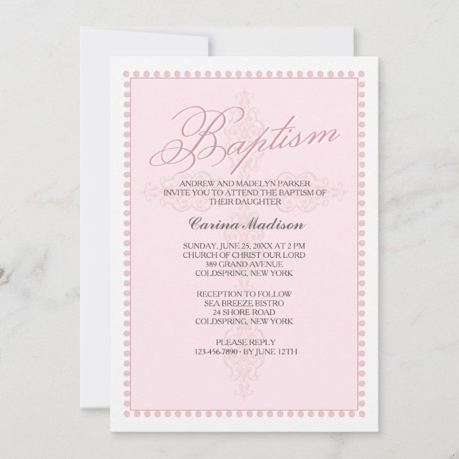 Invitation de baptême Croix Rose (Devant)