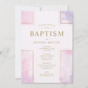 Invitation de baptême de bébé fille rose