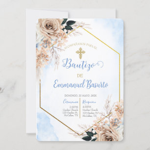 Invitation de baptême de Boho bleu Dusty