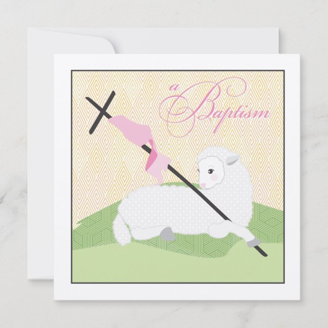 Invitation de baptême de fille - agneau de Litte (Devant)