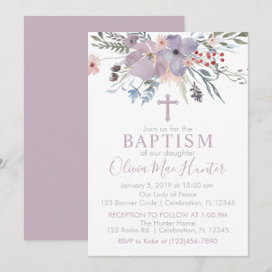Invitation de baptême de fille aux fleurs de lilas