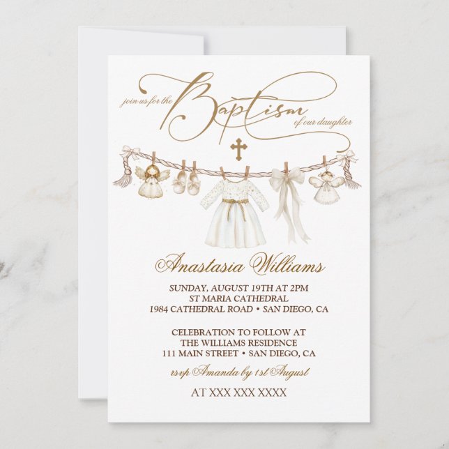 Invitation de baptême de fille bohème (Devant)