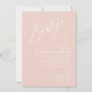 Invitation de baptême de fille rose poussiéreuse