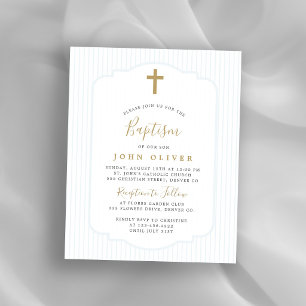 Invitation de baptême de garçon bleu croix dorée b