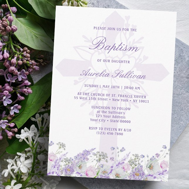 Invitation de baptême de la Sainte Croix aux fleur (Créateur téléchargé)