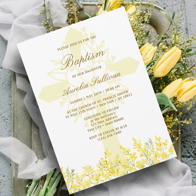Invitation de baptême de la Sainte-Croix Mimosa ja (Créateur téléchargé)