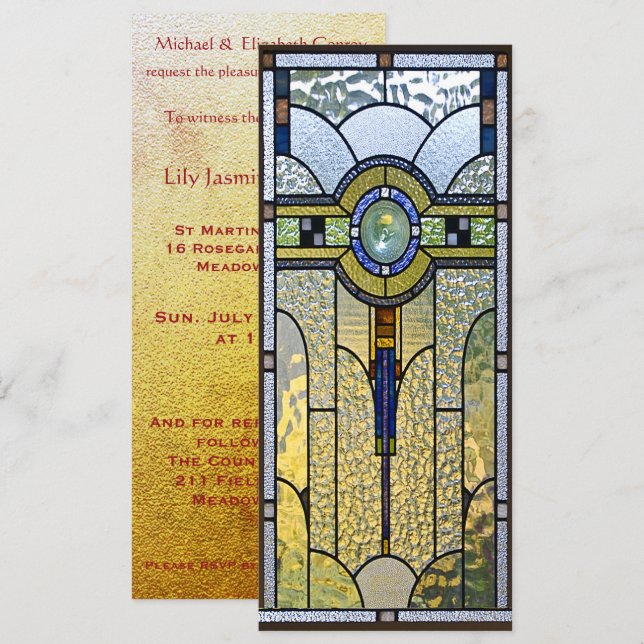 invitation de baptême de mariage art déco en verre (Devant / Derrière)