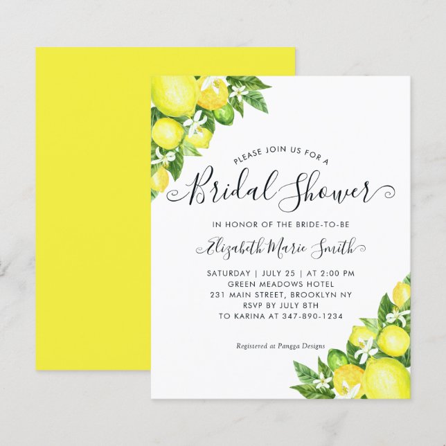 Invitation de bapteme de mariage pas chère Citron  (Devant / Derrière)
