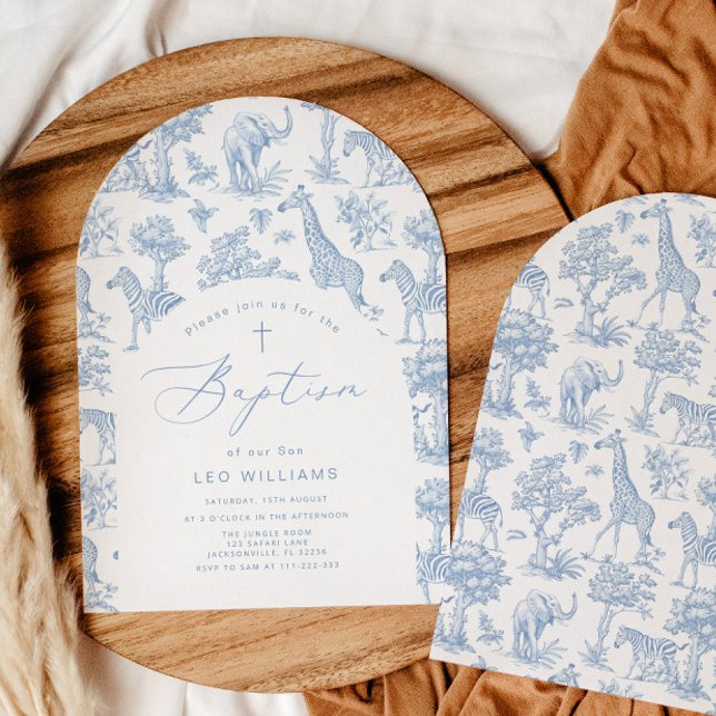 Invitation de baptême de toile garçon safari chino (Créateur téléchargé)