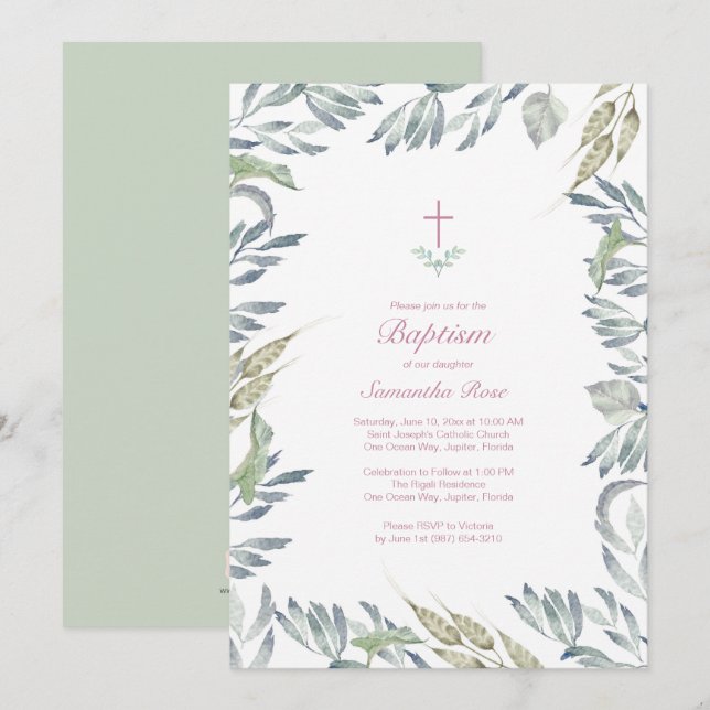 Invitation de baptême de verdure, fille (Devant / Derrière)