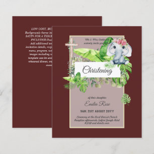 Invitation de baptême d'éléphant bébé pour filles