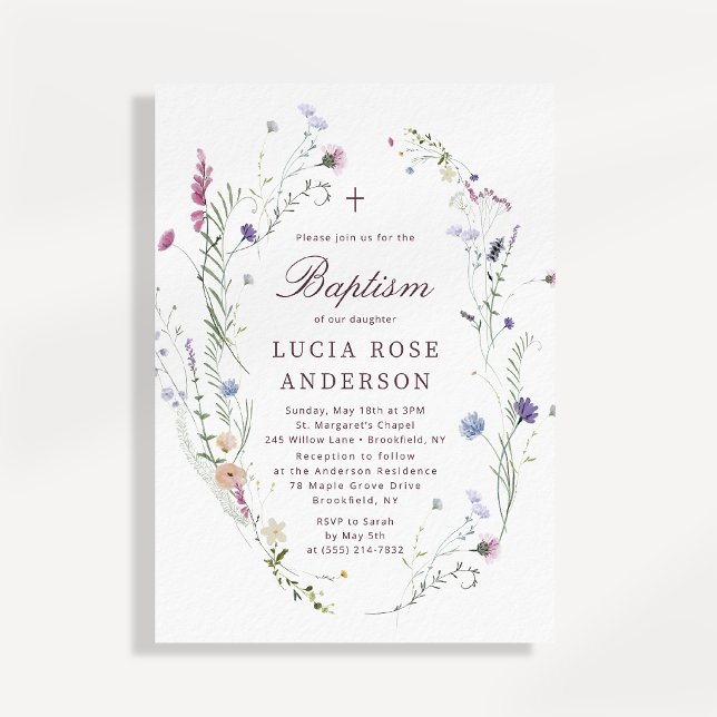 Invitation de baptême élégante de fleurs sauvages (Créateur téléchargé)