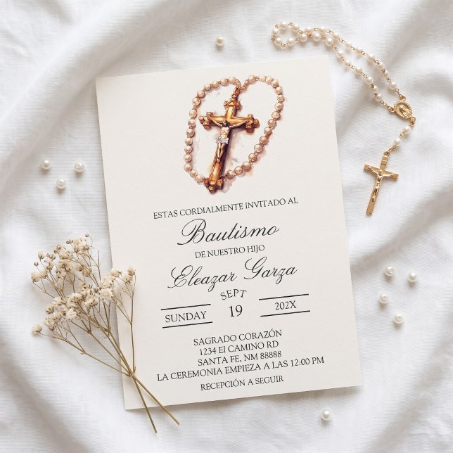 Invitation de baptême en espagnol avec crucifix (Créateur téléchargé)