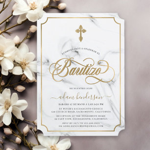 Invitation De Baptême En Marbre Doré Espagnol