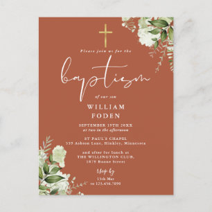 Invitation de baptême en terre cuite florale verdu