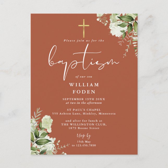 Invitation de baptême en terre cuite florale verdu (Devant)