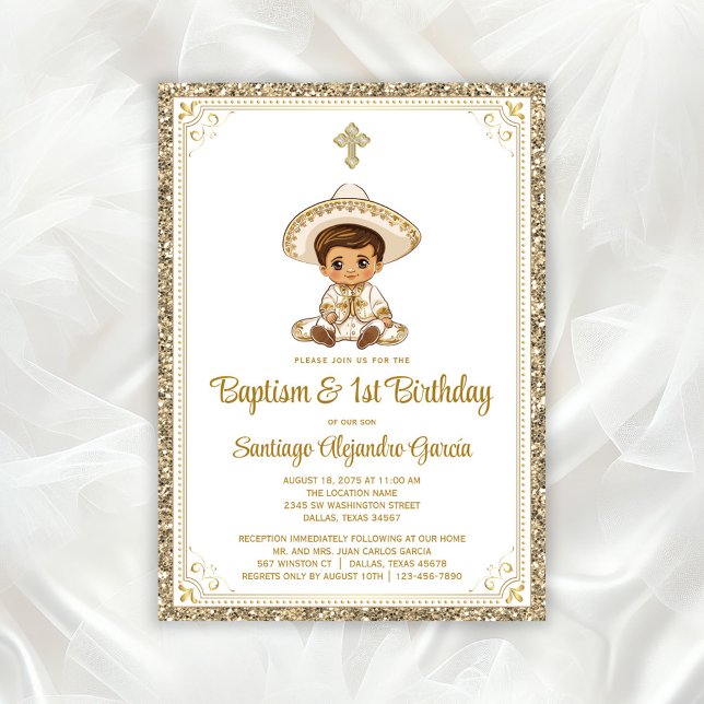 Invitation de baptême et d'anniversaire Charro en  (Adorable little charro baptism invitation. All of the text can be changed as needed for your event.)