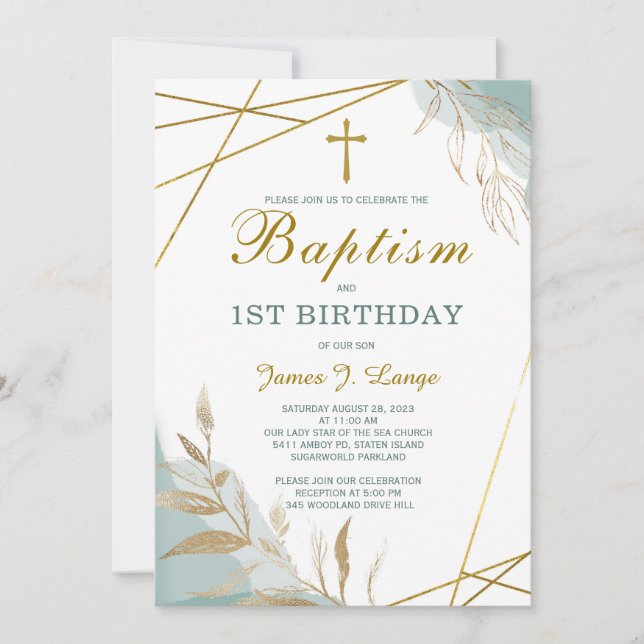 Invitation de baptême et de premier anniversaire g (Devant)