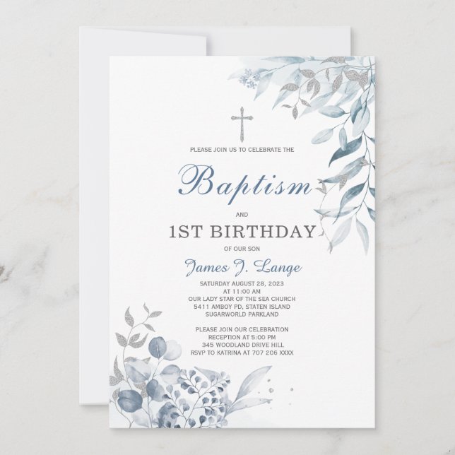 Invitation de baptême et de premier anniversaire g (Devant)