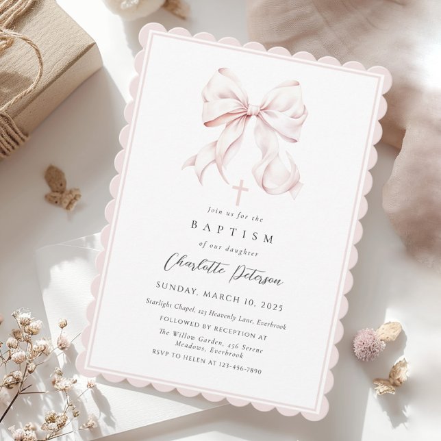 Invitation de baptême fille au nœud rose (Créateur téléchargé)