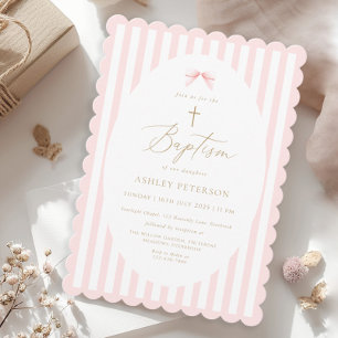 Invitation de baptême fille avec ruban rose