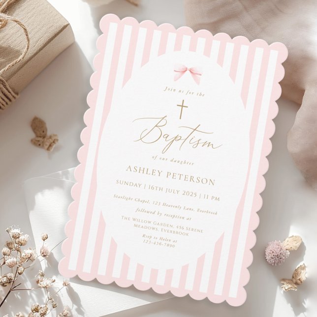 Invitation de baptême fille avec ruban rose (Créateur téléchargé)