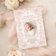 Invitation de baptême fille fleurs roses
