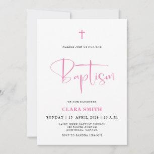 Invitation de baptême fille minimaliste rose