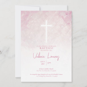 Invitation de Baptême Fille Rose