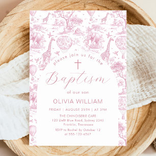 Invitation de baptême fille Toile Safari Rose