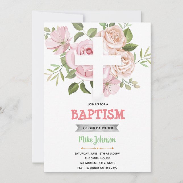 Invitation de baptême floral (Devant)