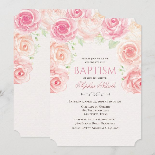 Invitation de baptême floral (Devant / Derrière)