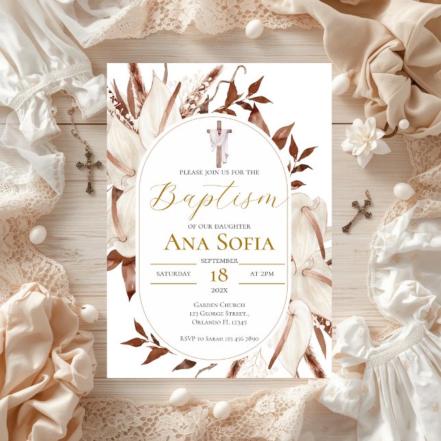 Invitation de baptême floral bohème (Créateur téléchargé)