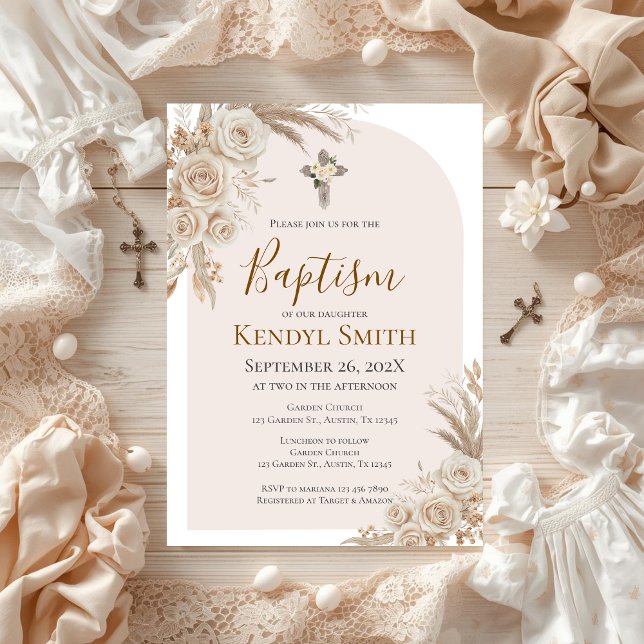 Invitation de baptême floral bohème (Créateur téléchargé)