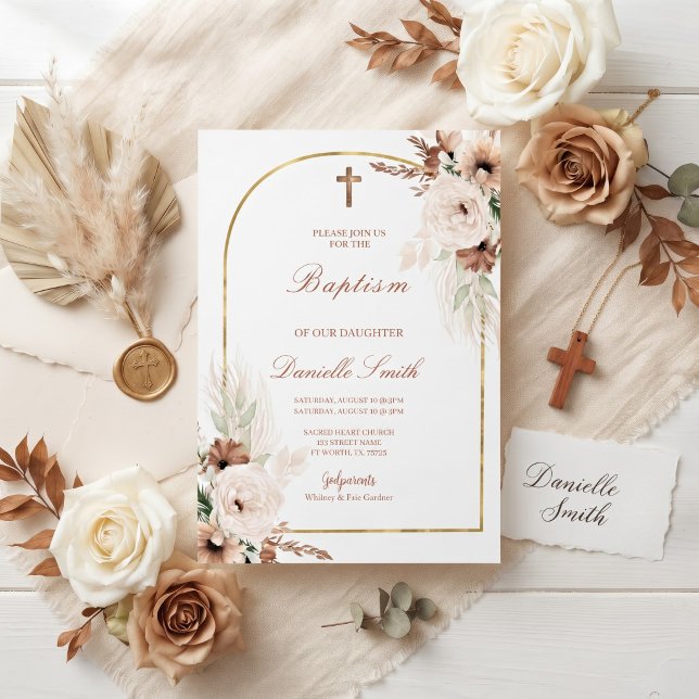 Invitation de baptême floral bohème (Créateur téléchargé)