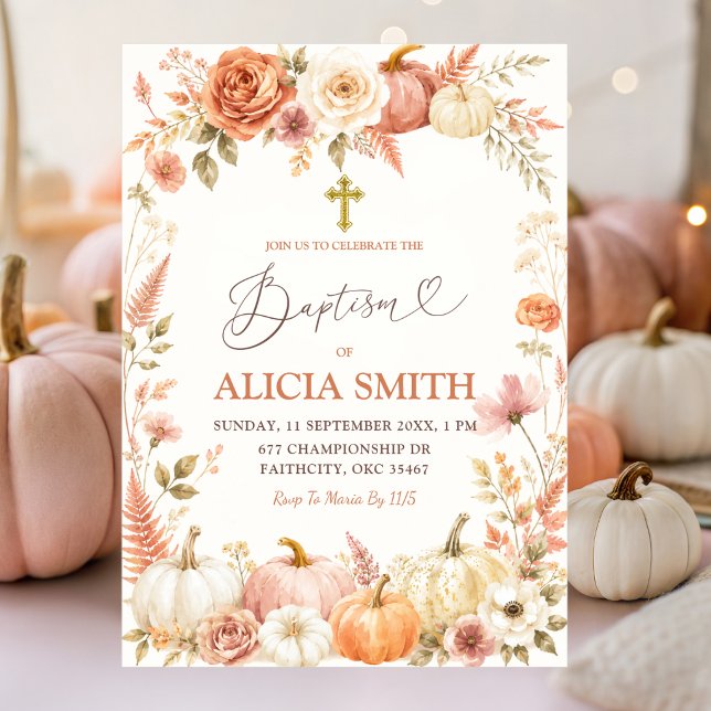 Invitation de baptême floral bohème automnal (Créateur téléchargé)