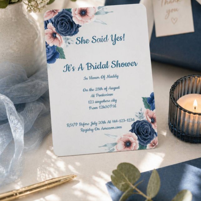 Invitation de bapteme floral rose pour une mariée  (Créateur téléchargé)