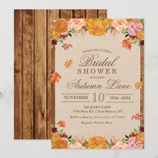 Invitation de bapteme floral rustique d'automne po (Devant / Derrière)